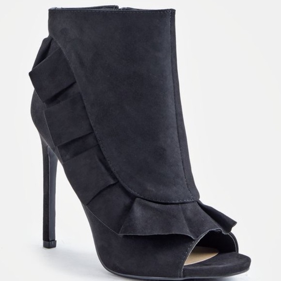 JustFab Shoes - NWT Flirty Suede Stiletto Bootie W/Ruffle & ZIP